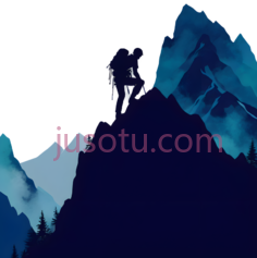 登山者,插画,蓝色PNG