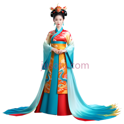 古装女子,中式服饰,红色,黄色,蓝色, PNG