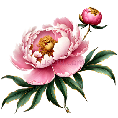 牡丹,插画,粉色, PNG