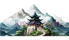 亭子,水墨画,绿色PNG