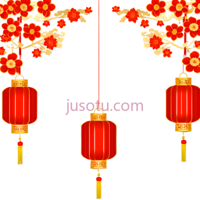 灯笼,梅花,中式,红色,黄色, PNG