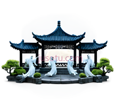 亭子,古典中式建筑,蓝色, PNG