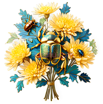 花束,插画,黄色, 蓝色, PNG