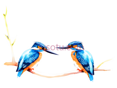 翠鸟,插画,蓝色,橙色, PNG