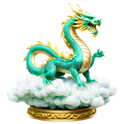 龙,雕塑,绿色, PNG