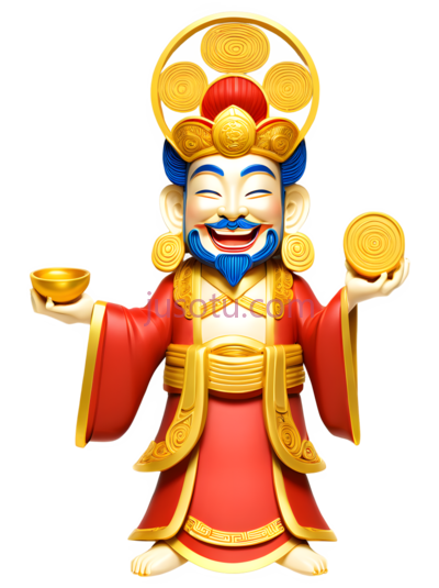 红色金色,财神,笑,金币, PNG